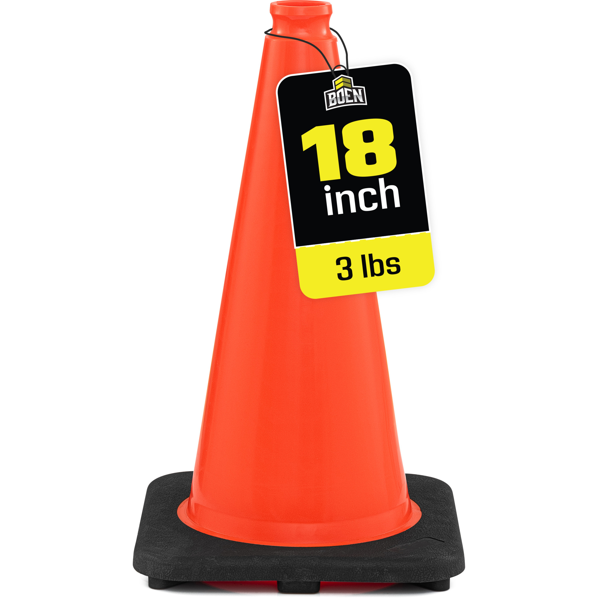 Boen 18 in, Orange Traffic Cone, High-Visibility Safety Cones with Heavy-Duty Base for Parking, Events & Traffic Control